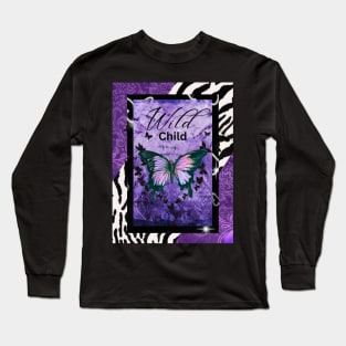 Wild Child purple butterfly zebra print by Renee Long Sleeve T-Shirt